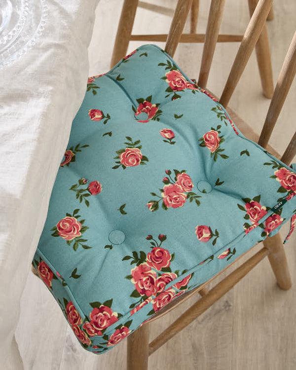 Dibor Set Of 2 Blue Rose Indoor Seat Cushions