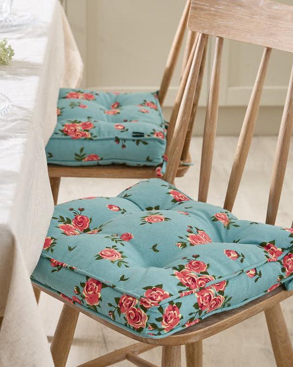 dibor Set of 2 Blue Rose Indoor Seat Cushions