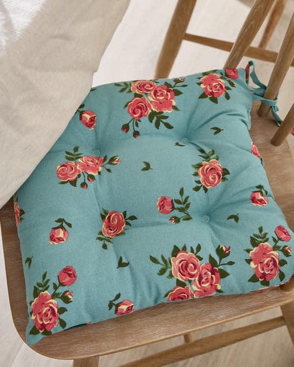 Dibor Set Of 2 Blue Rose Indoor Seat Pads