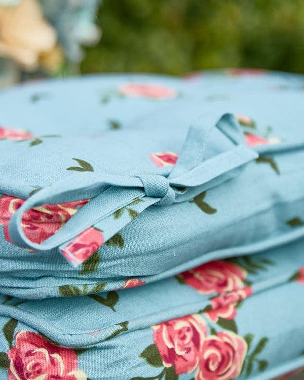 Dibor Set Of 2 Blue Rose Outdoor Seat Cushions