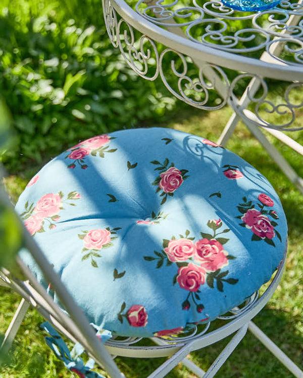 Dibor Set Of 2 Blue Rose Round Garden Seat Pads