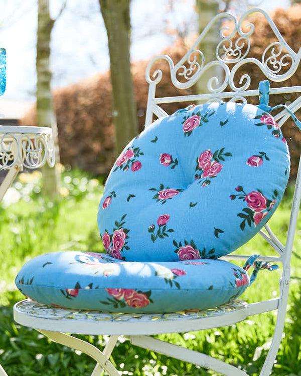 dibor Set of 2 Blue Rose Round Garden Seat Pads