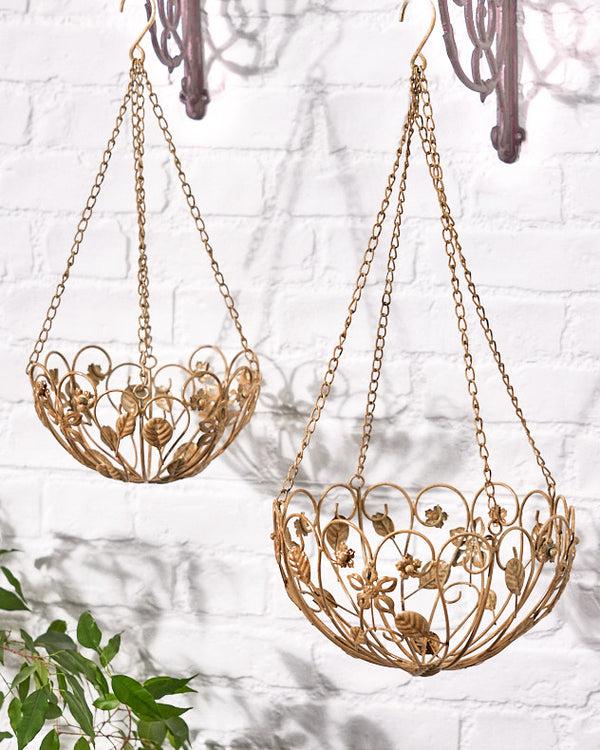 dibor Set of 2 Cream Botanical Hanging Baskets