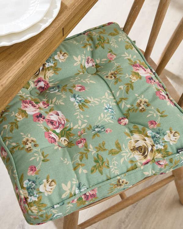 Dibor Set Of 2 Green Floral Indoor Seat Cushions