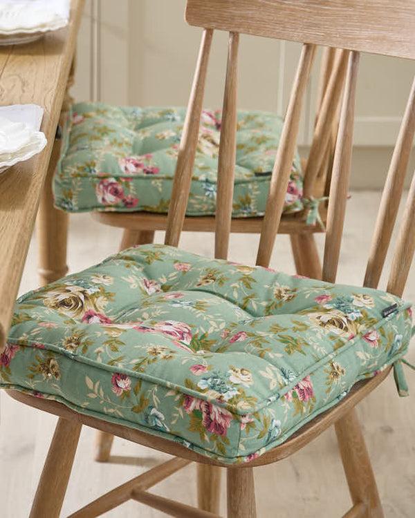 dibor Set of 2 Green Floral Indoor Seat Cushions