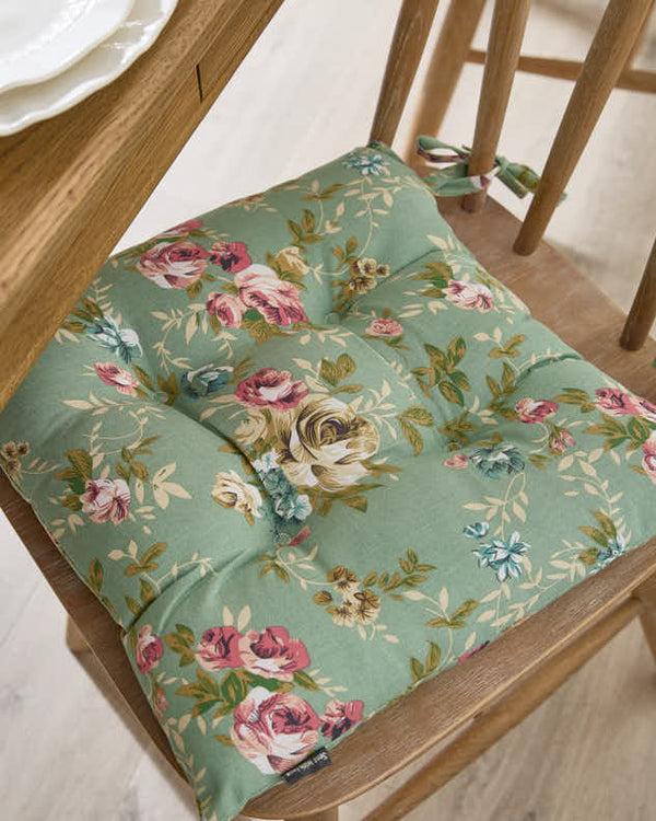 Dibor Set Of 2 Green Floral Indoor Seat Pads