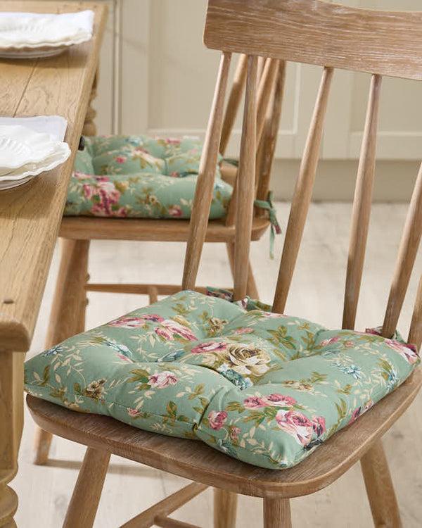 dibor Set of 2 Green Floral Indoor Seat Pads