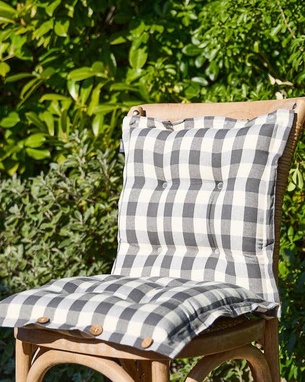 dibor Set of 2 Grey Gingham Garden Seat Pads