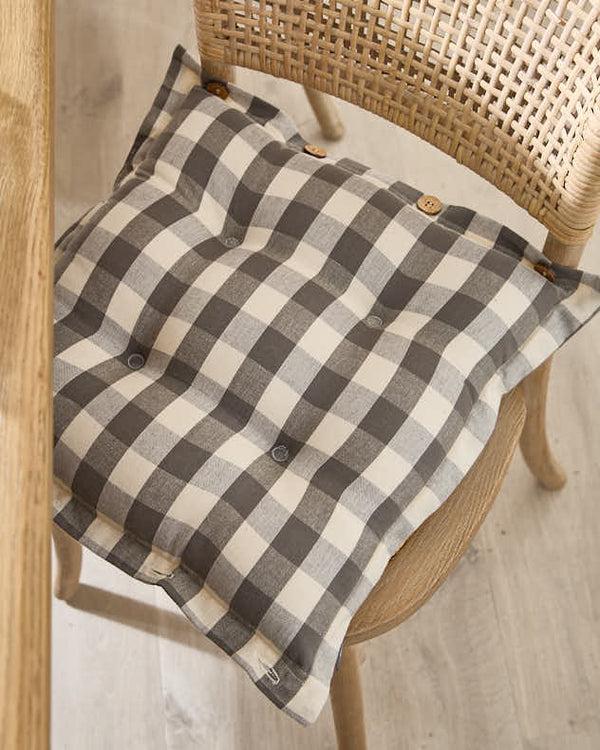 Dibor Set Of 2 Grey Gingham Indoor Seat Pads