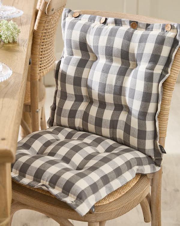 dibor Set of 2 Grey Gingham Indoor Seat Pads