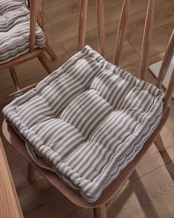 Dibor Set Of 2 Grey Stripe Cushion Seat Pads