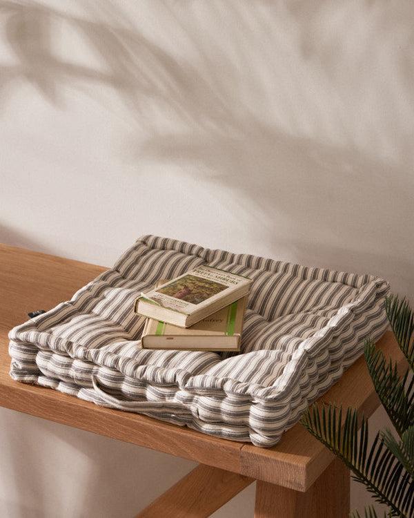 Dibor Set Of 2 Grey Stripe Cushion Seat Pads