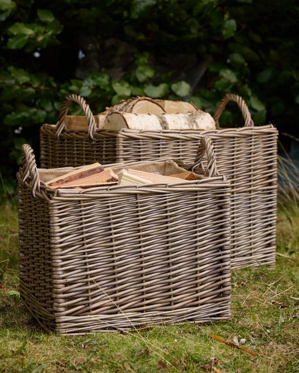 dibor Set of 2 Lined Wicker Log Baskets