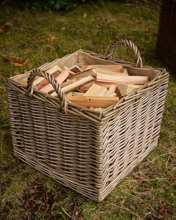 Dibor Set Of 2 Lined Wicker Log Baskets