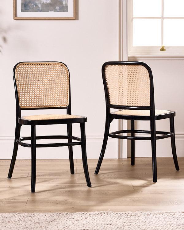 dibor Set of 2 Noir Rattan Dining Chairs