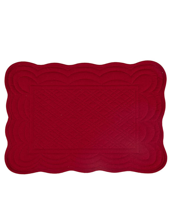 Dibor Set Of 2 Quilted Scalloped Placemats - Crimson