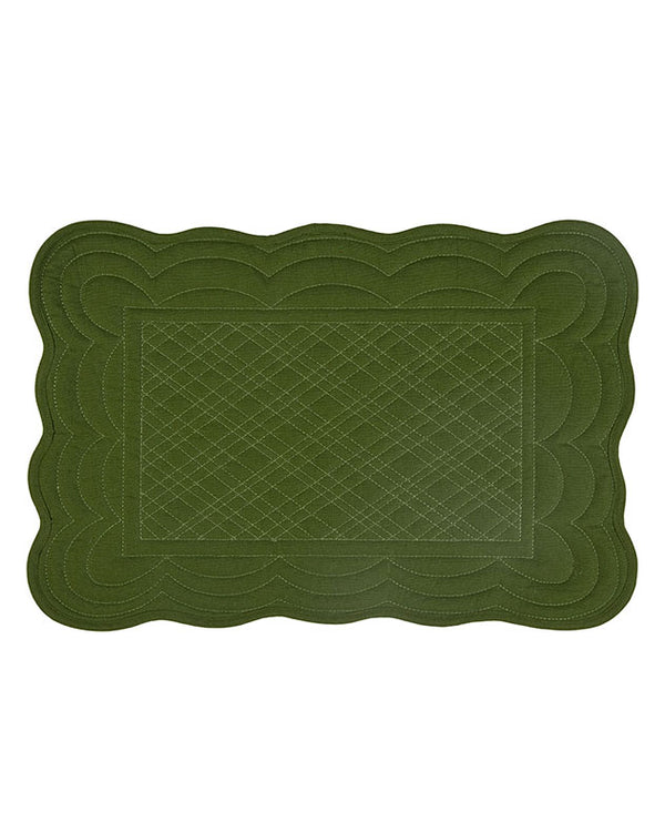 Dibor Set Of 2 Quilted Scalloped Placemats - Emerald