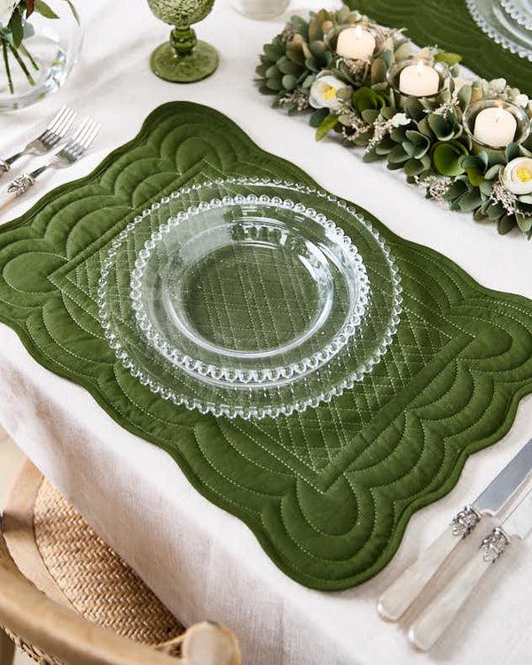 dibor Set of 2 Quilted Scalloped Placemats - Emerald