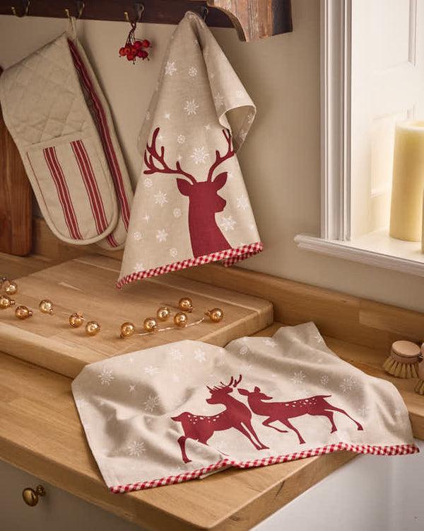 Dibor Set Of 2 Red Stag Tea Towels