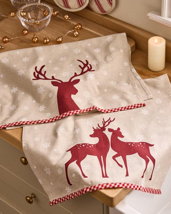 dibor Set of 2 Red Stag Tea Towels