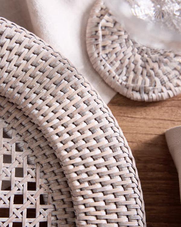 Dibor Set Of 2 White Premium Rattan Charger Plates