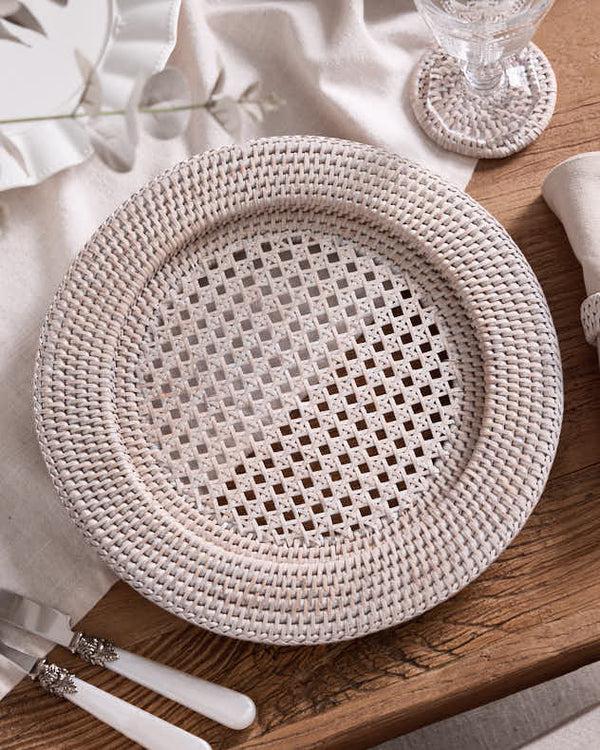 dibor Set of 2 White Premium Rattan Charger Plates