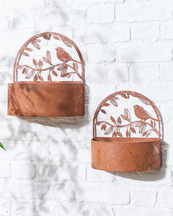 Dibor Set Of 2 Woodland Bird Wall Planters