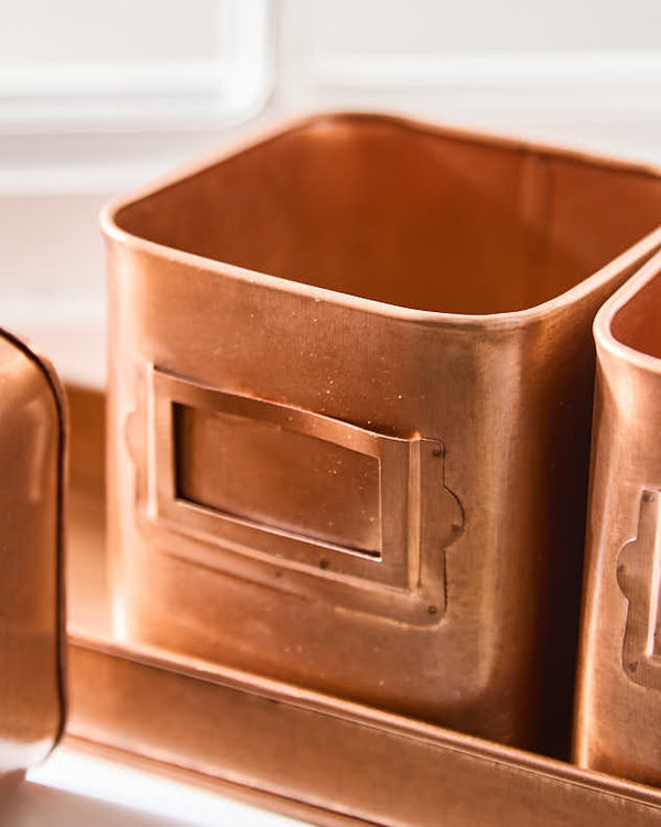 Dibor Set Of 3 Copper Finish Herb Pots On Tray
