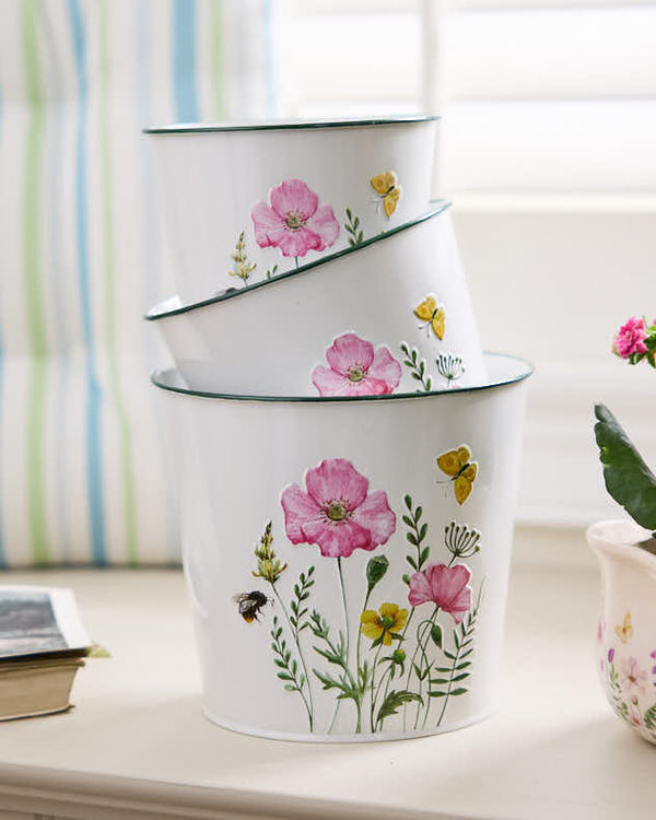 Dibor Set Of 3 Enameled Planters