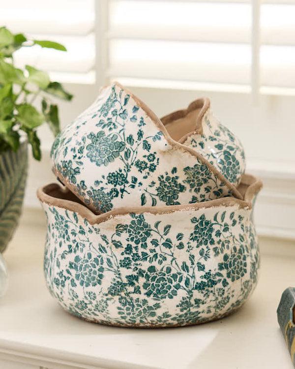 Dibor Set Of 3 Floral Field Ceramic Planters