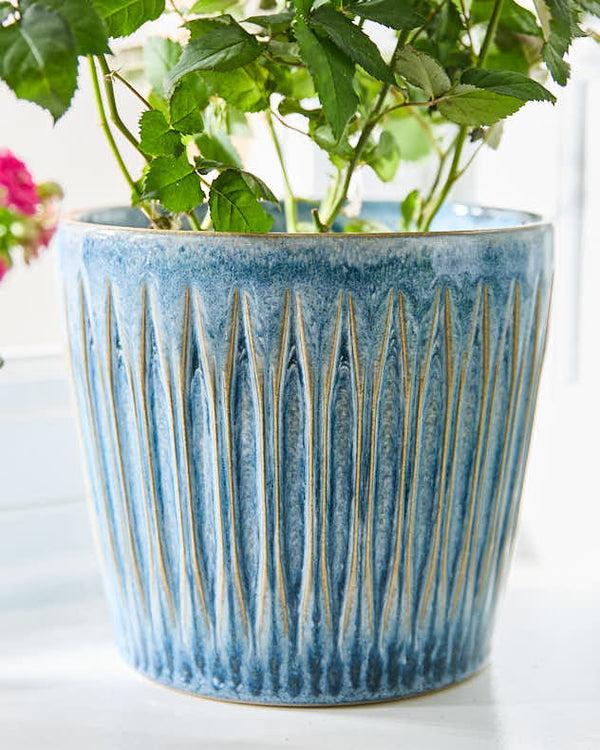 Dibor Set Of 3 Ribbed Blue Planters