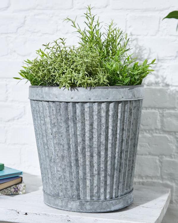 Dibor Set Of 3 Ribbed Metal Bucket Planters