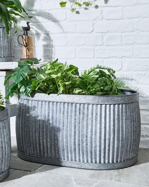 Dibor Set Of 3 Ribbed Metal Tub Planters
