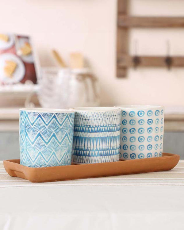 Dibor Set Of 3 Seascape Plant Pots And Plate