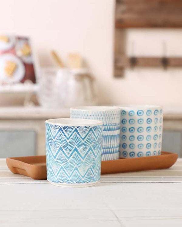 Dibor Set Of 3 Seascape Plant Pots And Plate