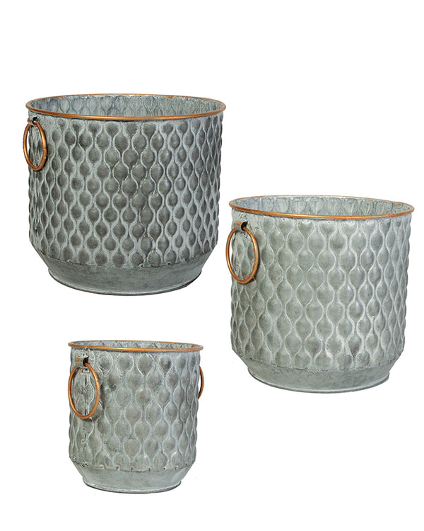 Dibor Set Of 3 Textured Metal Tub Planters