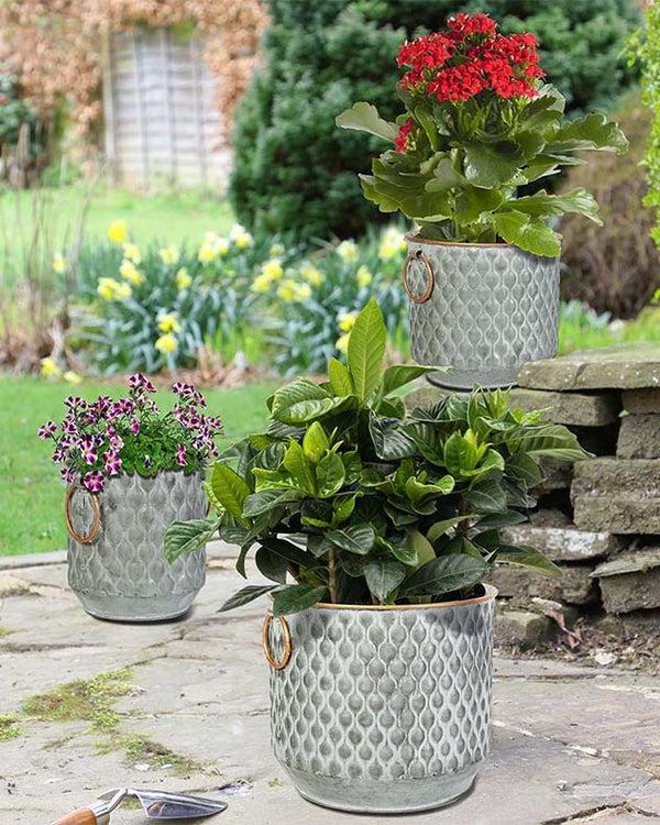 dibor Set of 3 Textured Metal Tub Planters