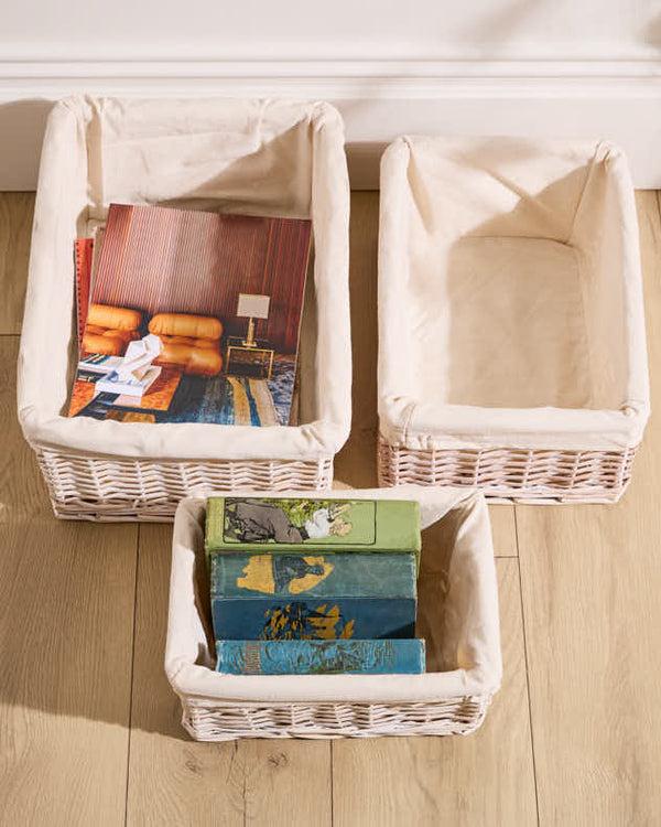 Dibor Set Of 3 White Wicker Storage Baskets