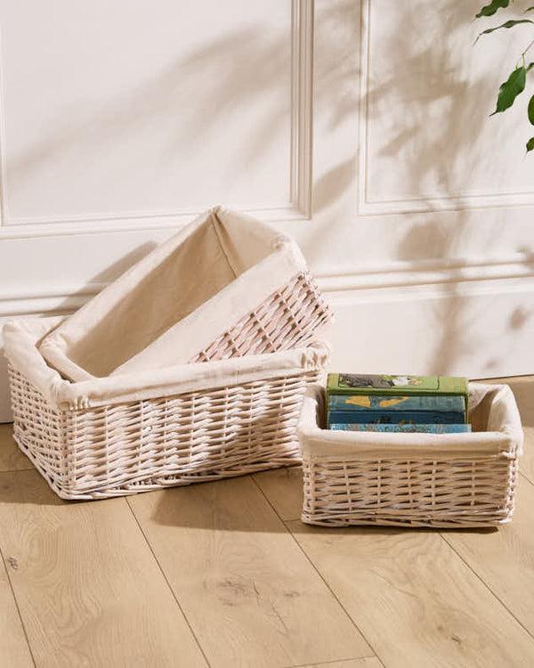 dibor Set of 3 White Wicker Storage Baskets