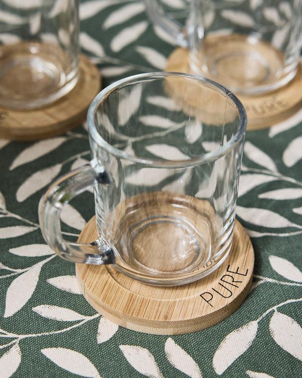 Dibor Set Of 4 Glass Mugs & Bamboo Coasters
