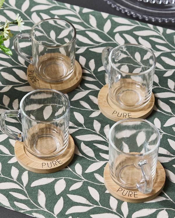 dibor Set of 4 Glass Mugs & Bamboo Coasters