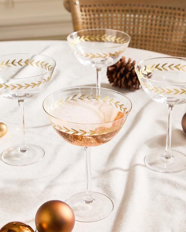 dibor Set Of 4 Gold Leaf Martini Glasses