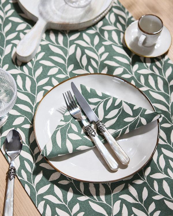 Dibor Set Of 4 Green Leaf Cotton Napkins
