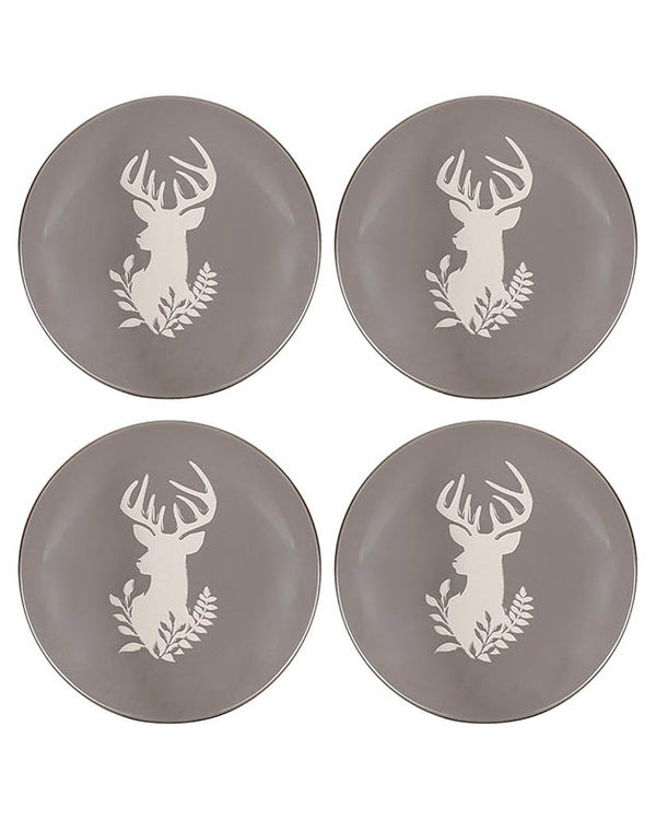 Dibor Set Of 4 Grey Stoneware Reindeer Side Plates