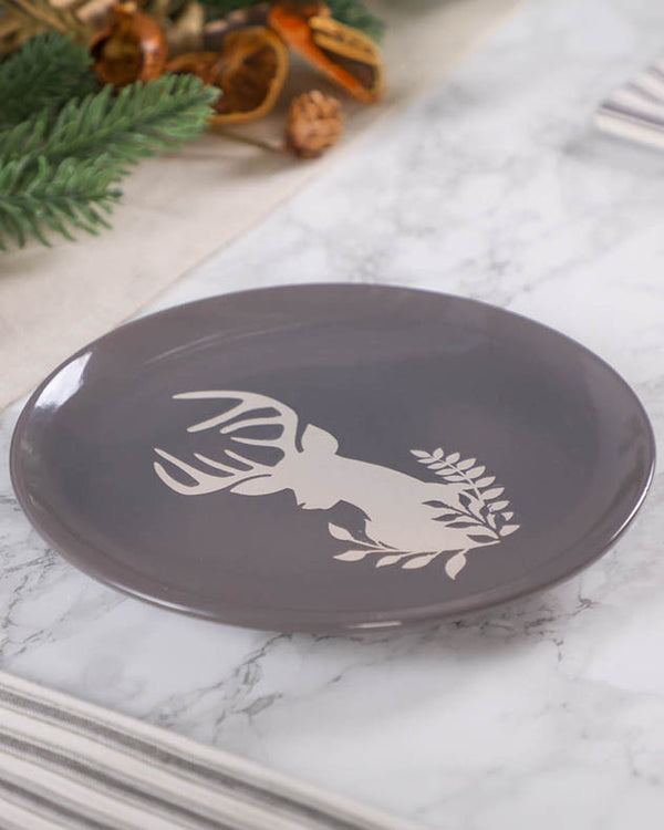 Dibor Set Of 4 Grey Stoneware Reindeer Side Plates