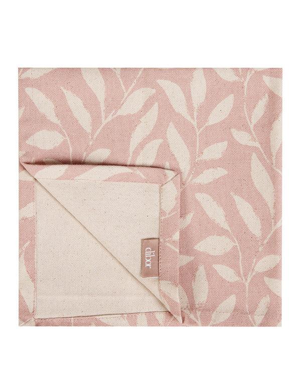 Dibor Set Of 4 Pink Leaf Cotton Napkins