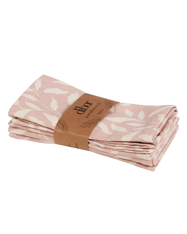 Dibor Set Of 4 Pink Leaf Cotton Napkins