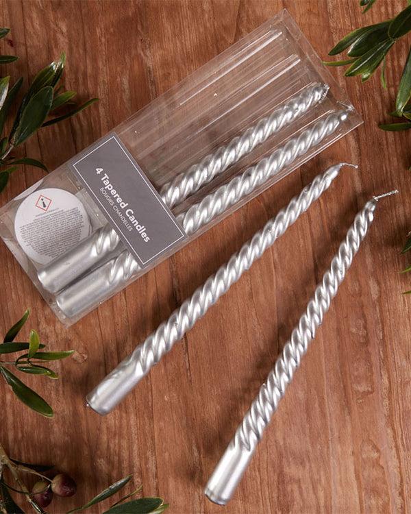 dibor Set of 4 Silver Pearl Taper Candles