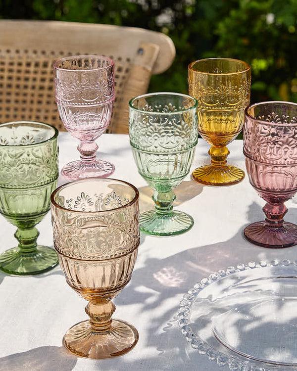 dibor Set of 6 Pastel Embossed Wine Goblets