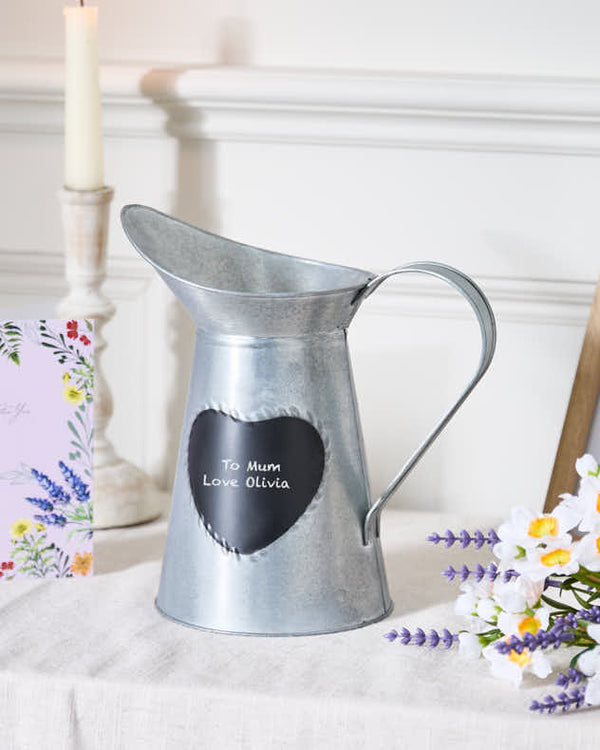 Dibor Silver Jug Vase With Chalkboard Heart